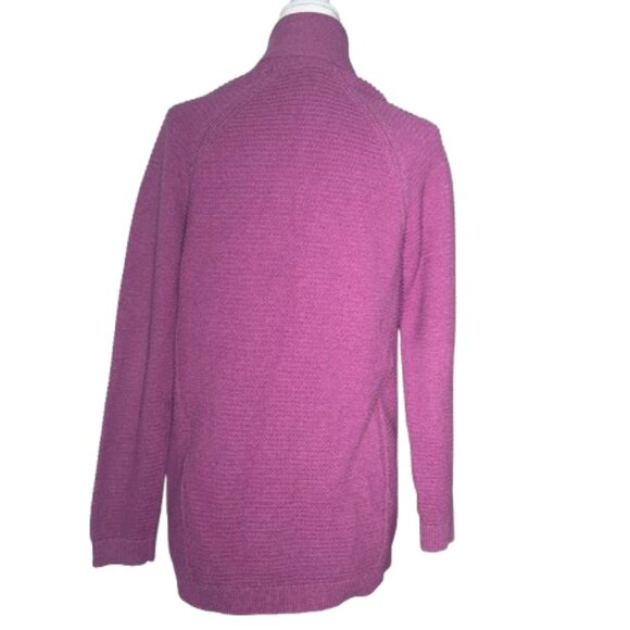 L.L. Bean Ribbed Open Front Mauve Cardigan Shawl Collar 100% Cotton Medium - Picture 2 of 9
